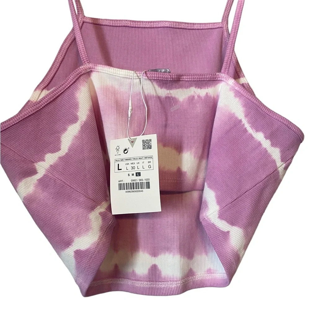 Zara Lavender and White Tie Dye Cropped Tank Top
